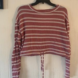 Pink and white cropped long sleeve tshirt